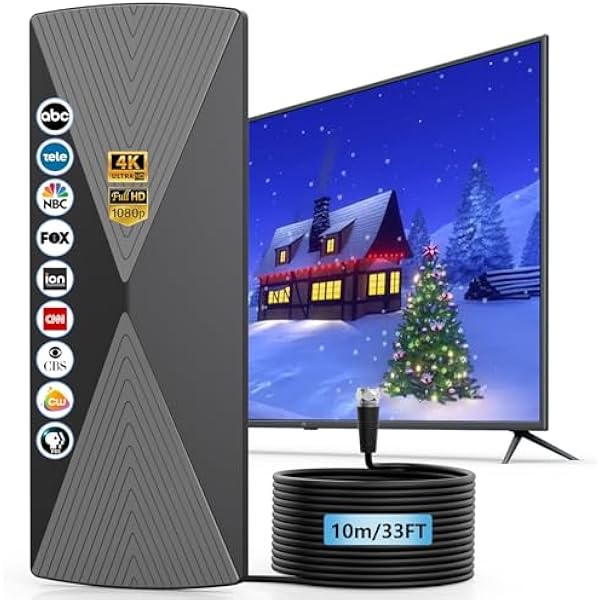 2025 TV Antenna,1200+ Miles Long Range TV Antenna, HD Digital TV Antenna Indoor with Signal Booster, Antenna for Smart TV and All Older TV's-Supports 4K 1080p -33ft Long Cables