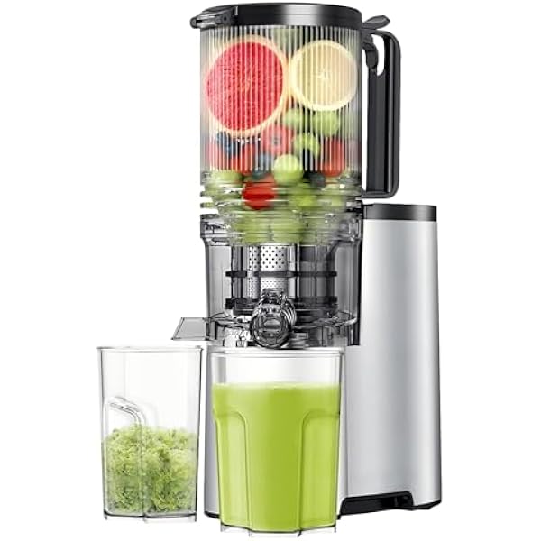 Cold Press Juicer, 5.8" Wide Feed Chute Juice Extractor Machine with 400W, High Juice Yield, Slow Masticating Juicer for Whole Vegetables & Fruits, Deep Grey