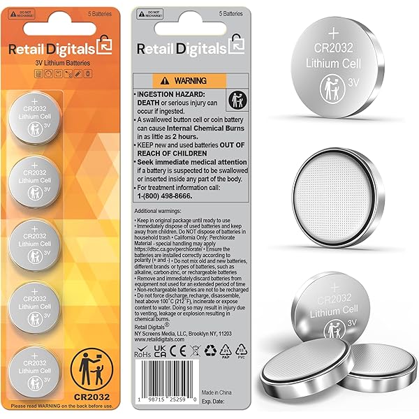 CR2032 3V Premium Lithium Battery | 5-Pack | Child-Proof Package | 10 Years Warranty | 240 mAh | AirTag Compatible CR2032 3V Coin Batteries