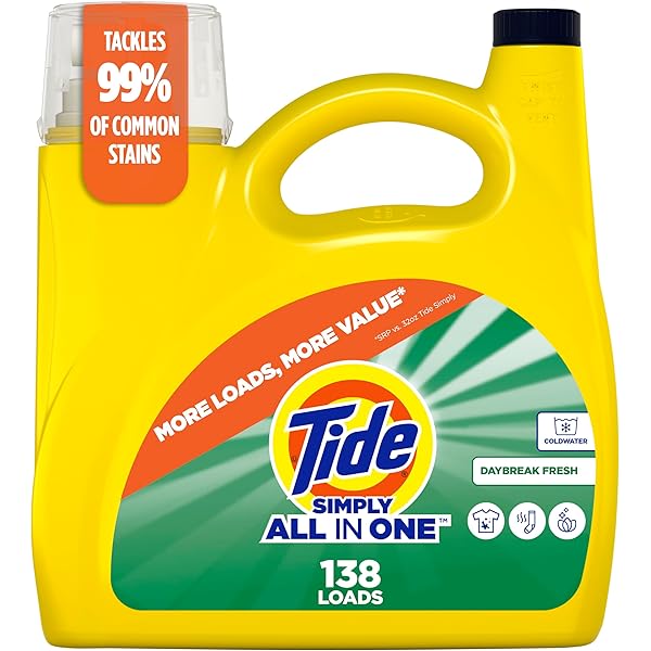 Tide Simply All-In-One Liquid Laundry Detergent, Daybreak Fresh Scent, 138 Loads, 182 fl oz