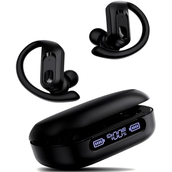 occiam Wireless Earbuds Bluetooth Headphones Ear Buds 96Hrs Playback Sport Over-Ear Waterproof Wireless Headphones Earphones with Earhooks ENC Mics Clear Call for Sport Running Workout Dark Black