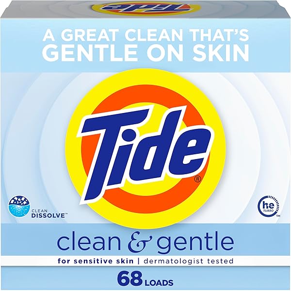 Tide Clean and Gentle Powder Laundry Detergent, Unscented, 68 Loads, 77 oz