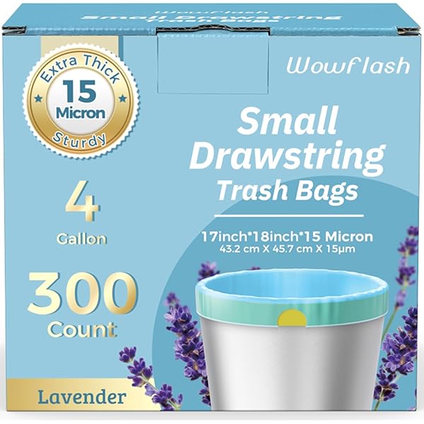 300 Count 15 Micron Extra Thick 4 Gallon Drawstring Small Trash Bags, Sturdy & Tear-Resistant Small Garbage Bags for Bathroom, Office, Bedroom & Kitchen