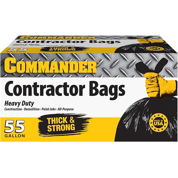 Commander 55 Gallon 3 MIL (eq) Heavy Duty Contractor Bags with Flap Ties - 36" x 56" with flaps - Pack of 10 - For Contractor, Industrial, & Outdoor