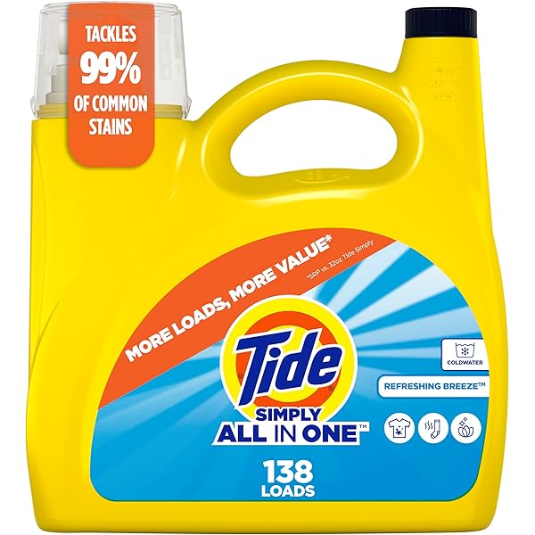Tide Simply Liquid Laundry Detergent, Refreshing Breeze Scent, 138 Loads, 182 fl oz, All-In-One Detergent