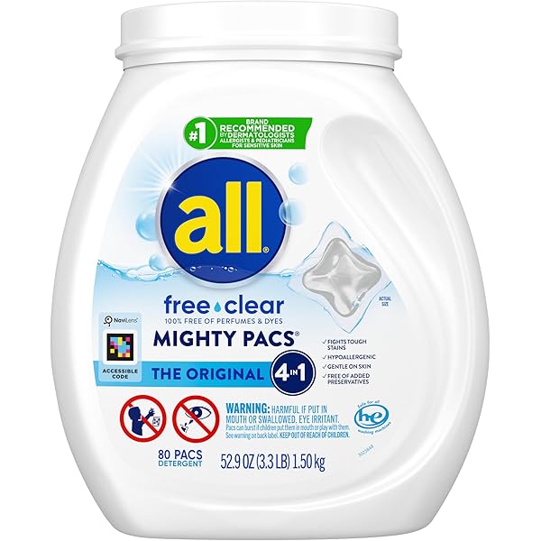 all Unit Dose Laundry Detergent, Mighty Pacs, Free Clear, 80 Count