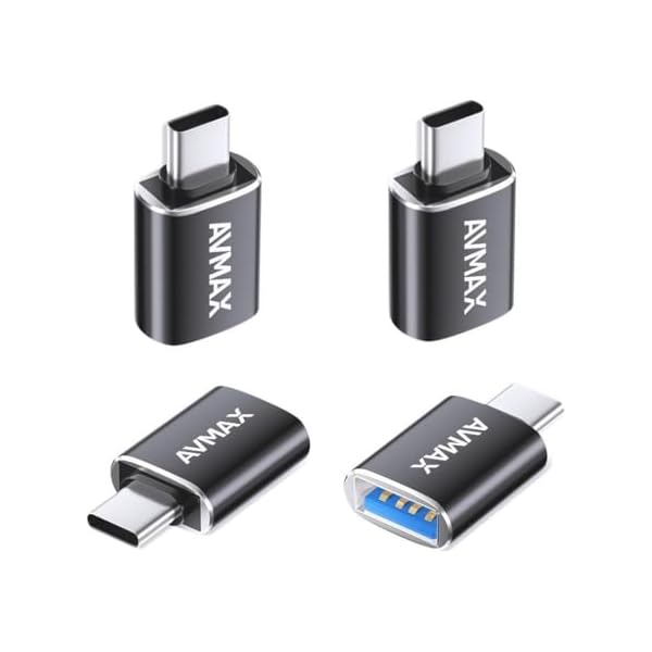 AVMAX USB C to USB A Adapter 4 Pack, USBC Male to USB A 3.0 Female OTG Adapter, Type C Male to Type A Female 3.0 OTG Adapter for Apple iPhone 16 15, Flash Thumb Drive,Mac,iPad,Samsung Galaxy
