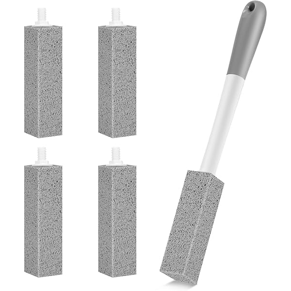 4 Pack Gnvop Toilet Pumice Stone with Long Handle,Pumice Stone Toilet Bowl Cleaner,1 Cleaning Handle, 4 No Touch Replaceable Piedra Pomez for Cleaning Toilets, Bathtubs, Grills, Swimming Pools, Sinks