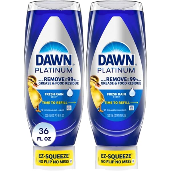 Dawn Platinum EZ-Squeeze Dish Soap, Dishwashing Liquid, Fresh Rain, 2x18oz Bundle