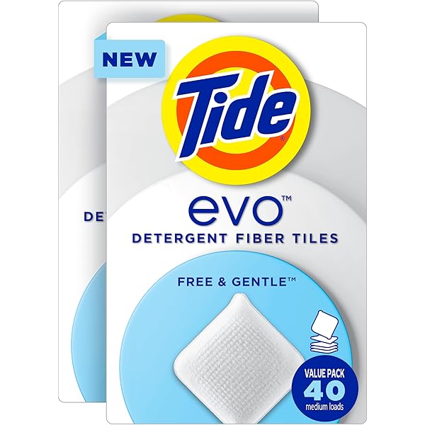 Tide evo Free & Gentle Laundry Detergent Tiles, Fragrance-Free, 40 Medium Sized Loads, Easy to Use, Safe for All Machines and Water Conditions