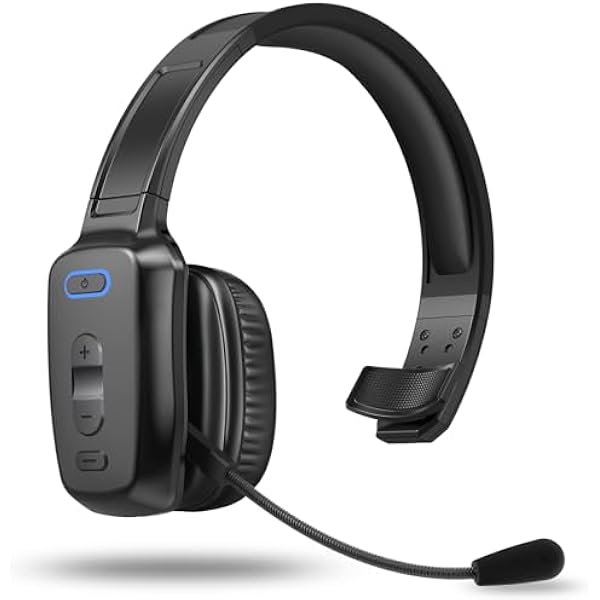 Bluetooth Headset, 60hrs Noise Canceling V5.2 Over Head Headphones, Single Ear Trucker Wireless Headset with Mic, Mute Button, Multipoint, for Phones PC Computer Truck Driver Office Work - Black