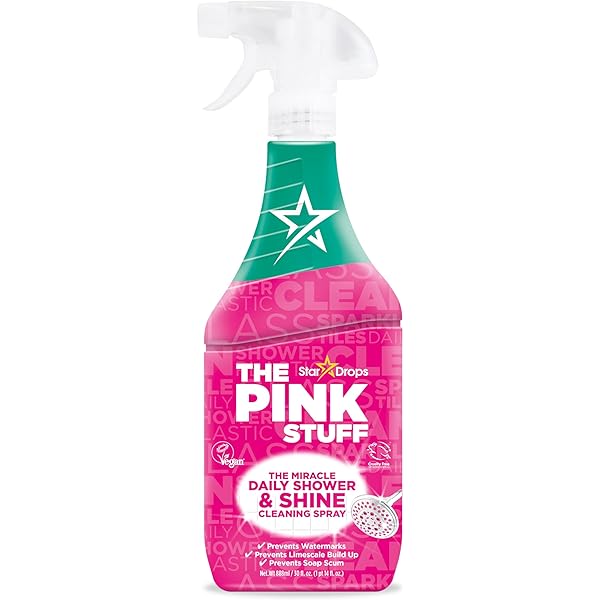 The Pink Stuff Miracle Daily Shower & Shine Spray – 30oz Bathroom Cleaner for Glass, Tile, Mirrors & Chrome – Prevents Soap Scum & Watermarks – No Rinse Spray & Leave Formula