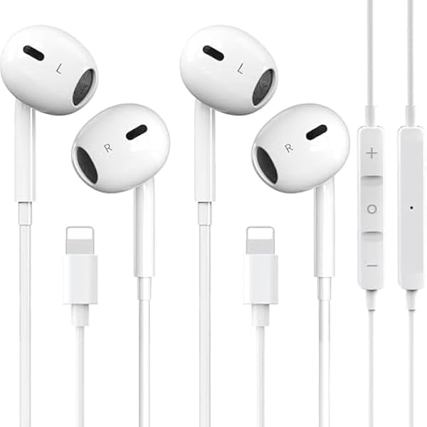 2 Packs Wired Headphones for iPhone Earbuds with Built-in Mic & Volume Control HiFi Stereo Nosie Reduction Earphones Compatible with iPhone 14/13/12/11/XR/XS/X/8/7/SE Support All iOS System