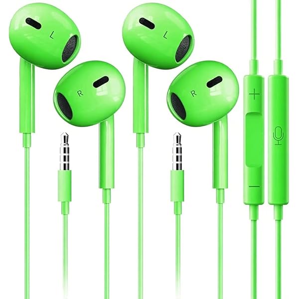 2 Pack Wired Phone Earbuds/Headphones/Earphones with 3.5mm Wired with Mic, Volume Control Compatible with Phone,Pad,Pod,Computer,MP3/4,Android Most 3.5mm Audio Devices Green