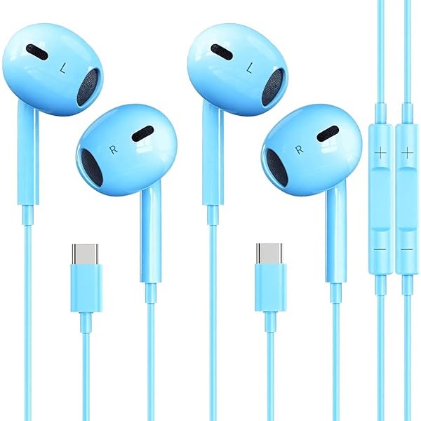Blue-2 Pack USB C Headphones Wired, Type C Earphones with Microphone & Remote Noise Cancelling Earbuds for Galaxy S23/S22/S21/S20/Ultra Note 10/20, Pixel 7/6/5/4