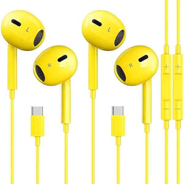 2 Packs USB C Headphones for iPhone 17/16/15 Earbuds with Microphone & Volume Control HiFi Stereo Type C Earphones for Galaxy S23/S22/S21/S20/Ultra Note 10/20, for iPad Pro Pixel 7/6/6a/ OnePlus 9