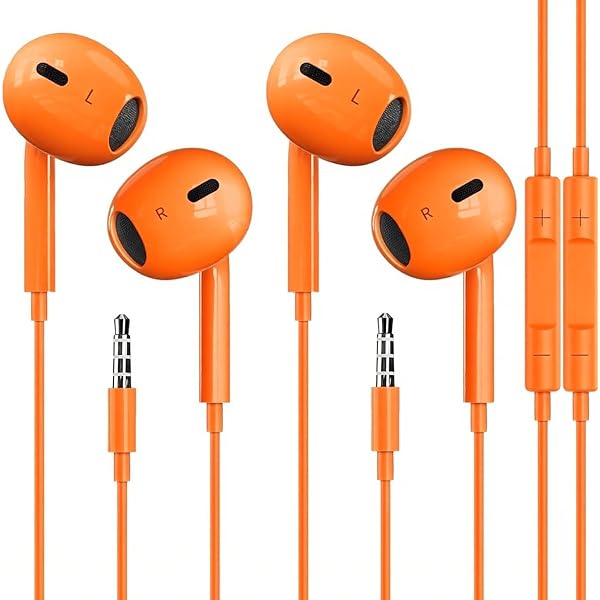 2 Pack Wired Earbuds/Wired Headphones with 3.5mm Earphones[MFi Certified] with Microphone Volume Control Compatible for Computer,MP3/4,Android Most 3.5mm Audio Devices，Orange