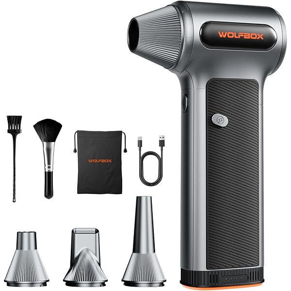 WOLFBOX MF200 Electric Air Duster with Removable Battery & 4 Nozzles, Cordless 3-Speed Adjustable Mini Blower for Computer Keyboard, Car Cleaning, Home, and Outdoor Use