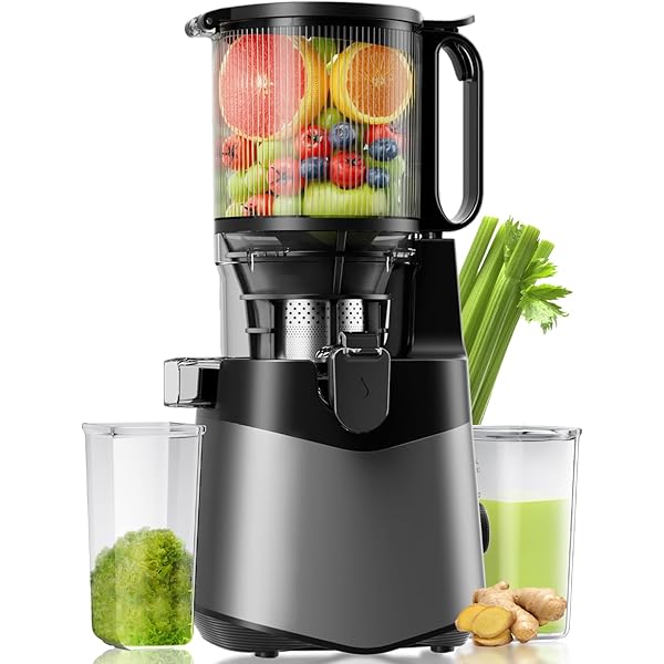 Cold Press Juicer, 5.8" Wide Feed Chute Juice Extractor Machine with 400W, High Juice Yield, Slow Masticating Juicer for Whole Vegetables & Fruits, Deep Grey