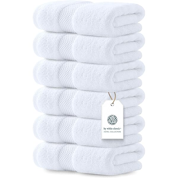 Luxury White Hand Towels - Soft 100% Turkish Cotton | Highly Absorbent Hotel spa Bathroom Towel Collection | 16x30 Inch | Set of 6