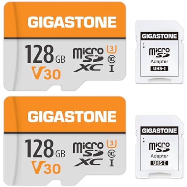 GIGASTONE 128GB Micro SD Card 2-Pack, A1 V30 4K Video Recording, Compatible with Security Camera, Dash cam, Drone, 95MB/s MicroSDXC Memory Card UHS-I Class 10, with 2 SD Adapter