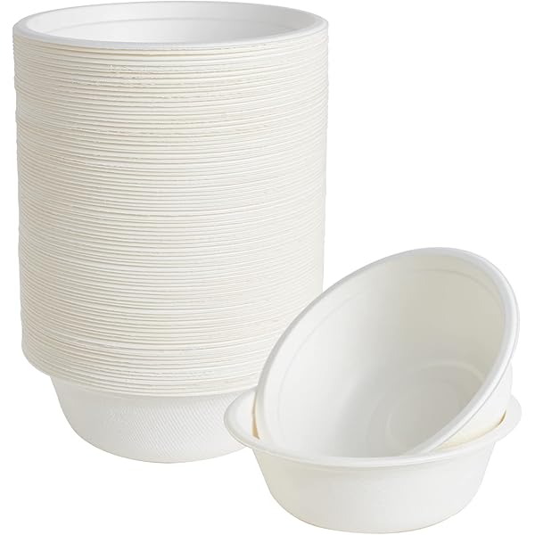 ECOLipak 150 Pack 12 oz Paper Bowls Disposable, Heavy-Duty Biodegradable Compostable Bowls Made of Natural Sugarcane Bagasse, Suitable for Salad, Dessert, Milk, Cereals