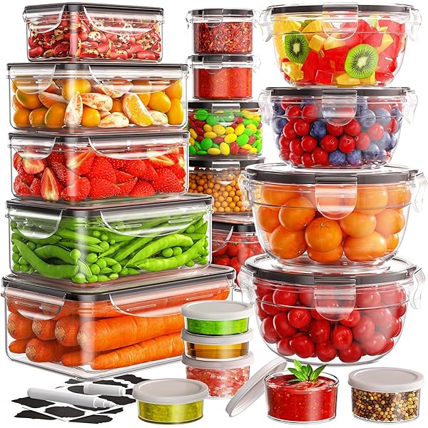 40 PCS Food Storage Containers with Lids Airtight (20 Lids &20 Containers) - Leakproof Meal-Prep Containers for Kitchen Storage Reusable Plastic Microwave/Dishwasher Safe with Labels & Pen