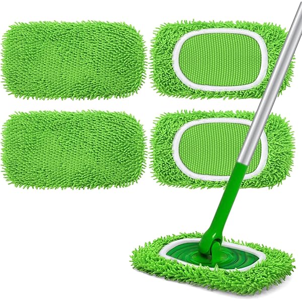 Reusable Microfiber Mop Pads Compatible with Swiffer Sweeper- 4 Pack Dry Sweeping Cloths & Wet Mopping Cloths - Washable Wet Pads Refill for Mopping Floors (Mop is not Included)