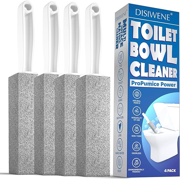 DISIWENE Pumice Cleaning Stone with Handle Toilet Bowl Cleaner Hard Water Ring Remover for Bath/Pool/Kitchen/Household Cleaning (4, 4 Pack with Handle)