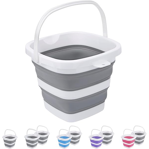 Collapsible Bucket, 5L 1.3Gallon Small Cleaning Mop Buckets for Household Outdoor Car Washing Tub Plastic Foldable Portable Camping Beach Sand Water Pot Pail Space Saving Square