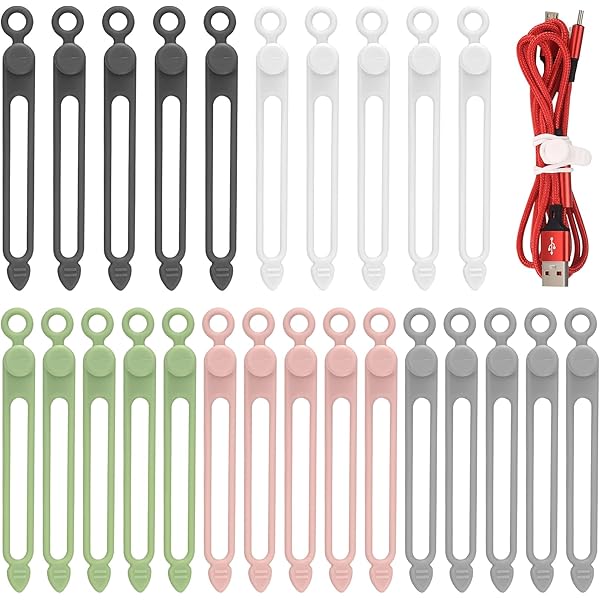 25 Pcs Silicone Cable Ties, Reusable Cable Straps Wire Organizer, Cable Management Cord Organizer for Fastening Earphone Phone Charger Home Office Desk Kitchen Appliances Cable Cords Wires