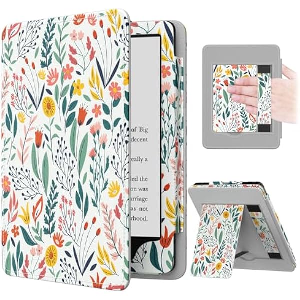 MoKo Case for 7"/6.8" Kindle Paperwhite(12th/11th Generation-2024/2021) and Kindle Colorsoft Signature Edition, Slim PU Shell Cover Case with Auto-Wake/Sleep for Kindle Paperwhite 2024, Flowers