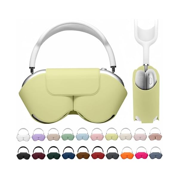 Maxjoy for Apple Airpods Max Smart Case Cover, Soft PU Leather Protective Cover Accessories for Airpod Max with Sleep Mode, Anti-Dust Travel Carrying Case for Airpods Pro Max Headphones, Light Yellow