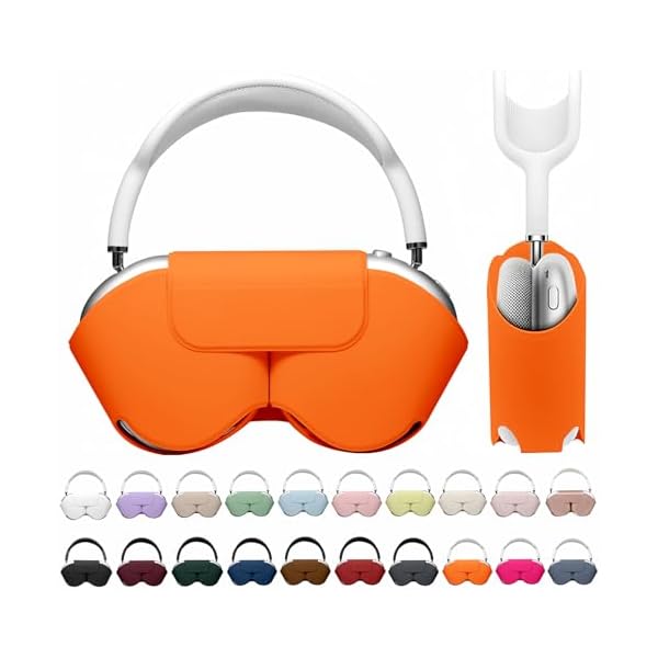 Maxjoy for Apple Airpods Max Smart Case Cover, Soft PU Leather Protective Cover Accessories for Airpod Max with Sleep Mode, Anti-Dust Travel Carrying Case for Airpods Pro Max Headphones, Orange