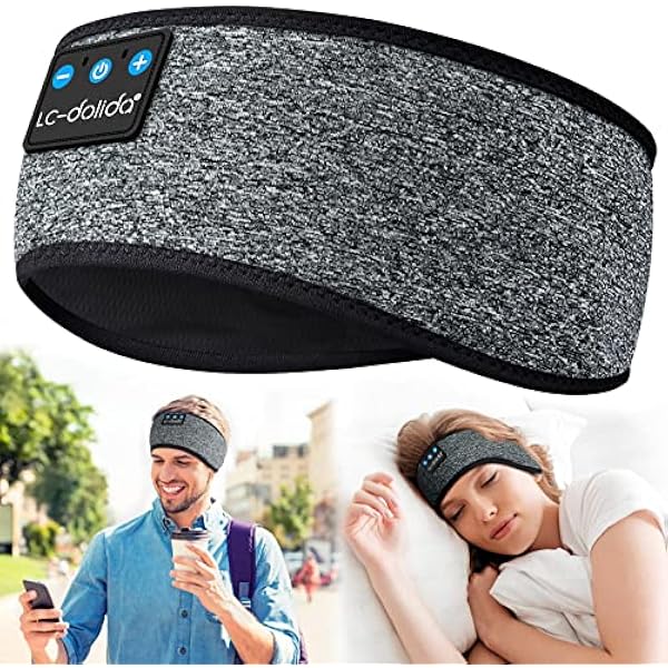 LC-dolida Sleep Headphones Headband Bluetooth 5.4, Sports Headband Earphones Wireless with Speaker Microphone USB C for Sleeping Gift Workout Jogging Yoga Insomnia Travel Meditation, Ash Grey