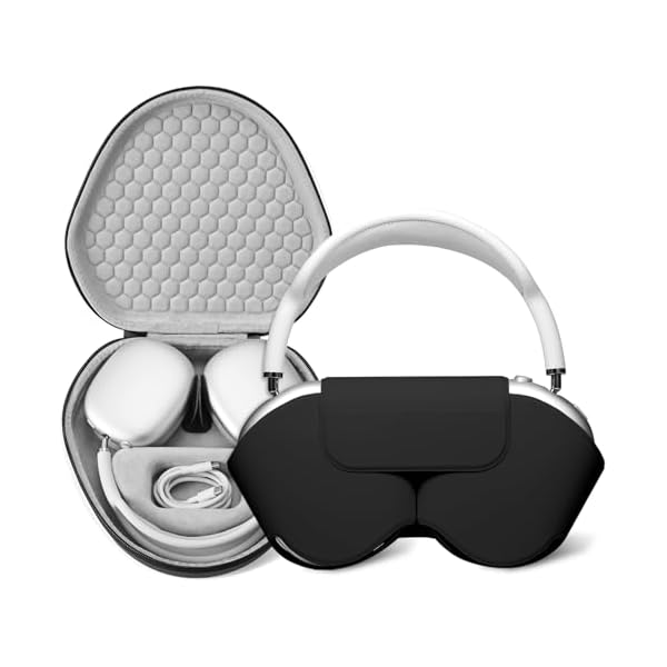 Maxjoy for AirPods Max Case [Shockproof & Dustproof] - Premium PU Leather & EVA Hybrid Hard Protective Cover, Travel Carrying Case with Storage for Apple AirPods Max Headphones (Black)