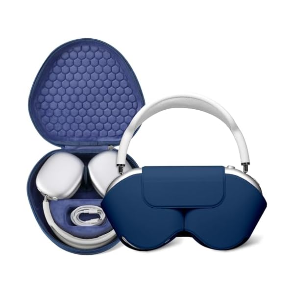 Maxjoy for AirPods Max Case [Shockproof & Dustproof] - Premium PU Leather & EVA Hybrid Hard Protective Cover, Travel Carrying Case with Storage for Apple AirPods Max Headphones (Dark Blue)