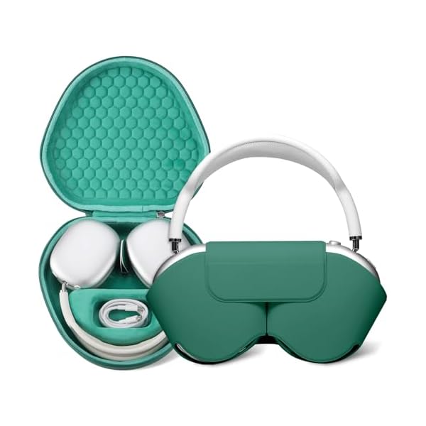 Maxjoy for AirPods Max Case [Shockproof & Dustproof] - Premium PU Leather & EVA Hybrid Hard Protective Cover, Travel Carrying Case with Storage for Apple AirPods Max Headphones (Green)