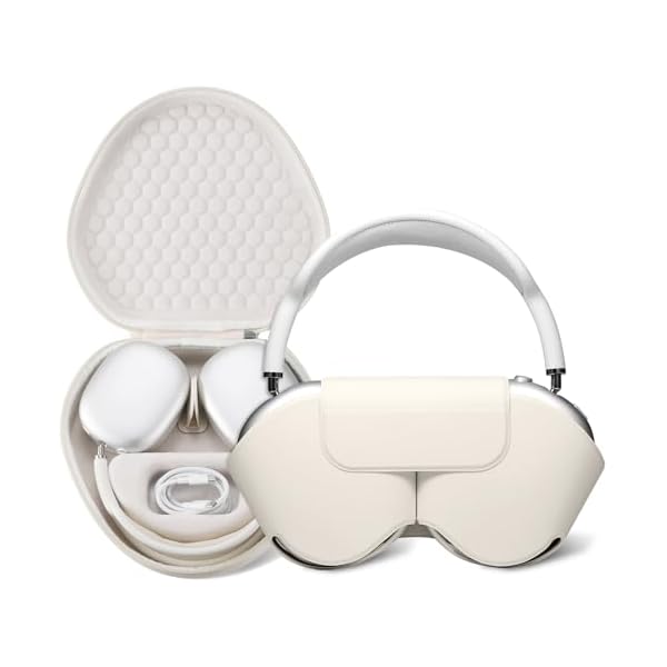 Maxjoy for AirPods Max Case [Shockproof & Dustproof] - Premium PU Leather & EVA Hybrid Hard Protective Cover, Travel Carrying Case with Storage for Apple AirPods Max Headphones (Ivory)