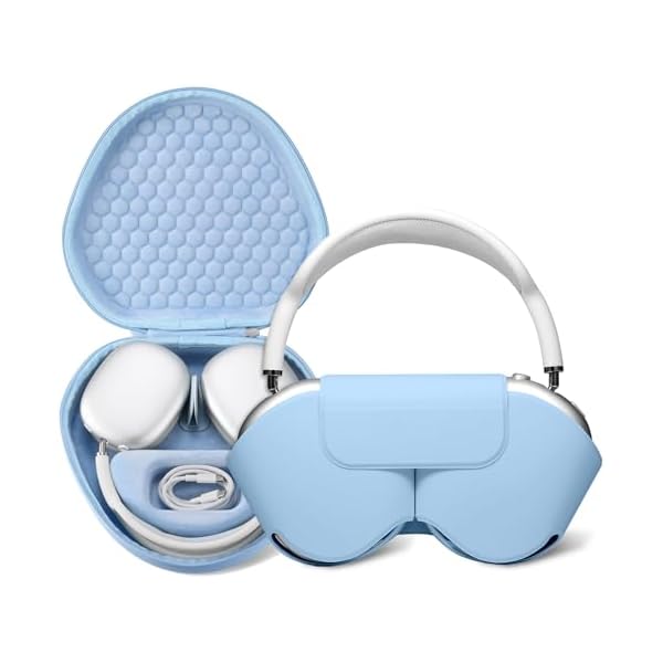 Maxjoy for AirPods Max Case [Shockproof & Dustproof] - Premium PU Leather & EVA Hybrid Hard Protective Cover, Travel Carrying Case with Storage for Apple AirPods Max Headphones (Light Blue)