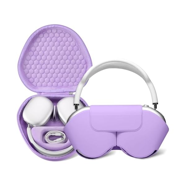 Maxjoy for AirPods Max Case [Shockproof & Dustproof] - Premium PU Leather & EVA Hybrid Hard Protective Cover, Travel Carrying Case with Storage for Apple AirPods Max Headphones (Light Purple)