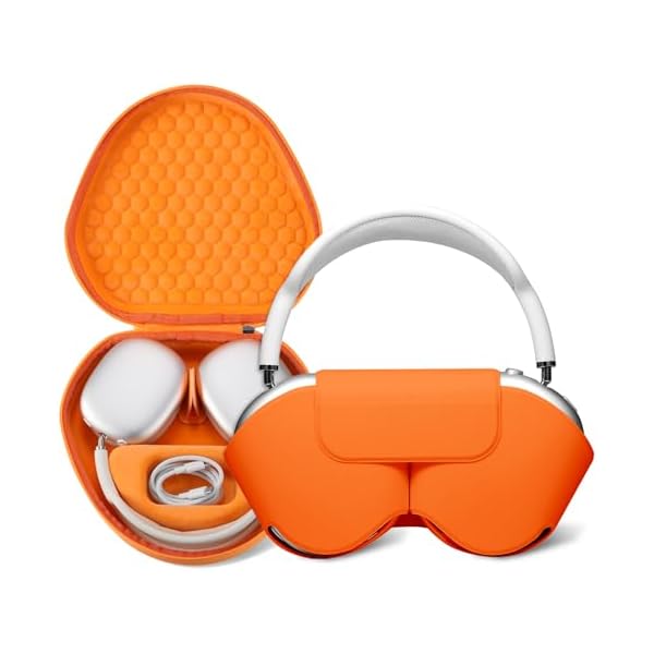Maxjoy for AirPods Max Case [Shockproof & Dustproof] - Premium PU Leather & EVA Hybrid Hard Protective Cover, Travel Carrying Case with Storage for Apple AirPods Max Headphones (Orange)