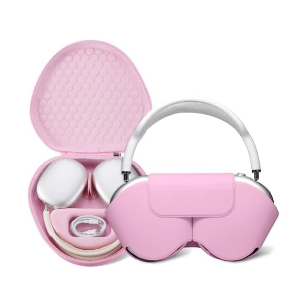 Maxjoy for AirPods Max Case [Shockproof & Dustproof] - Premium PU Leather & EVA Hybrid Hard Protective Cover, Travel Carrying Case with Storage for Apple AirPods Max Headphones (Pink)