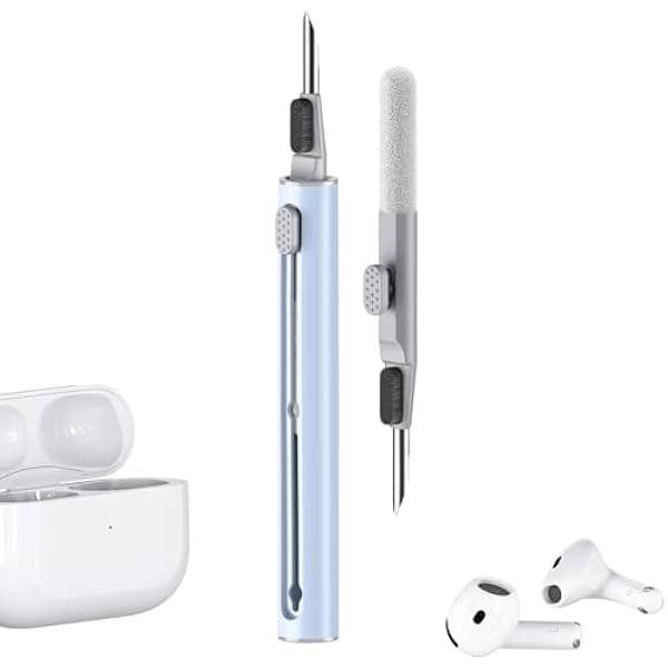 【1 Pack】 Cleaner Kit for AirPods Pro 1 2 3 Earbuds,Cleaning Kit Pen Shape with Soft Brush Flocking Sponge Tool for Bluetooth Earphones Headphones Charging Case,Phone,Camera and Computer(Blue)