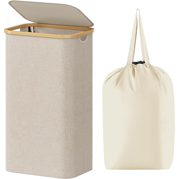 Lifewit 100L Laundry Basket with Lid, Clothes Hampers for Laundry with Bamboo Handles and A Removable Bag, Large Foldable Laundry Hamper for Bedroom, Bathroom, Dorm, Laundry Room, Beige