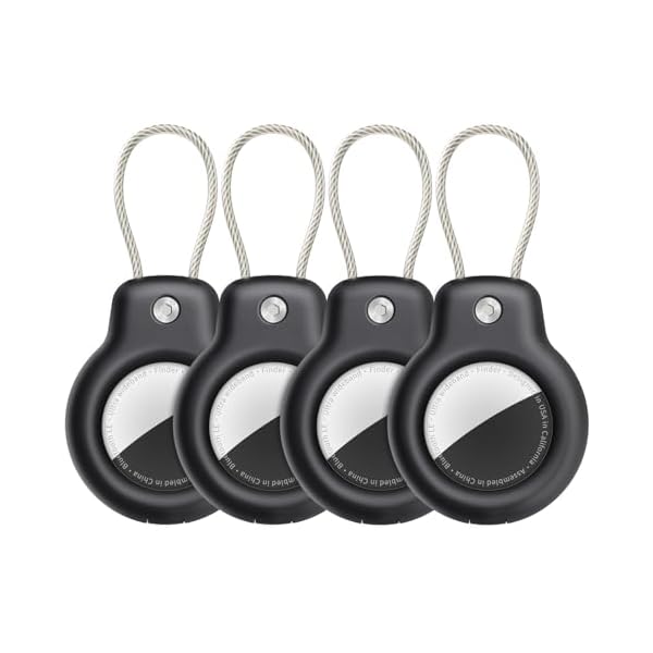 SPGUARD for AirTag Holder Case with Keychain, Air Tags-4 Pack for Apple Air Tag Holder with Wire Cable Lock Key Ring Chain Air Tagholder Accessories for GPS Item Tracker Kids,Keys,Luggage