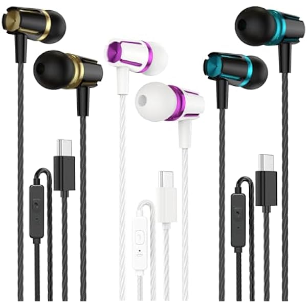 Rayleigh USB C Headphones with Microphone 3 Pack, Wired Earbuds with Heavy Bass, Type C Earphones with Noise Isolating, Compatible with iPad, Android Phones, Fits Most Type C Devices
