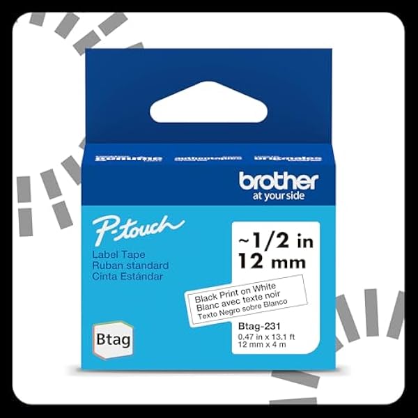 Brother Genuine P-Touch Btag BTAG231 Black on White Label Tape ~1/2in by 13.1ft (12mm x 4m)