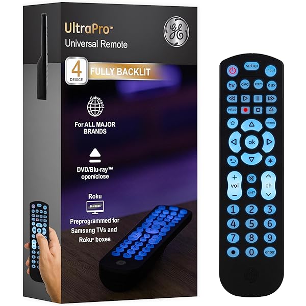 GE Backlit Universal Remote Control for Samsung, Vizio, LG, Sony, Sharp, Roku, Apple TV, RCA, Panasonic, Smart TV, Streaming Players, Blu-Ray, DVD, 4-Device, Black, 40081 Black, Backlit