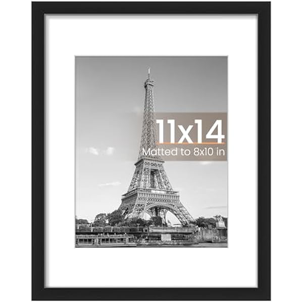 upsimples 11x14 Picture Frame, Display Pictures 8x10 with Mat or 11x14 Without Mat, Wall Hanging Photo Frame, Black, 1 Pack